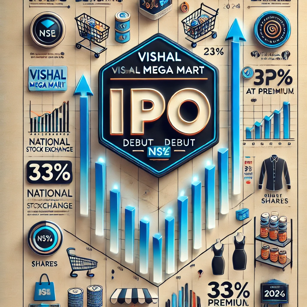 Vishal Mega Mart IPO shares debut at a 33% premium on NSE, reflecting strong market response.