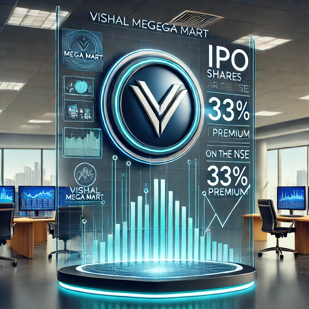 Vishal Mega Mart IPO shares debut at a 33% premium on NSE, reflecting strong market response.